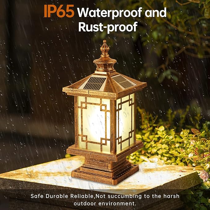 LED Solar Post Light Outdoor, Aluminum Fence Post Cap Lamp Remote Control