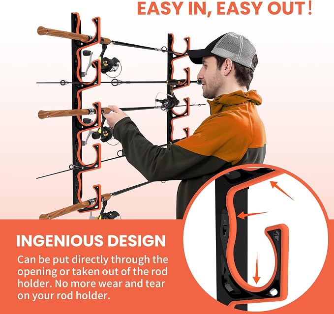 Fishing Rod Holder for Garage, H5 Wall or Ceiling Mounted Fishing Pole Holders