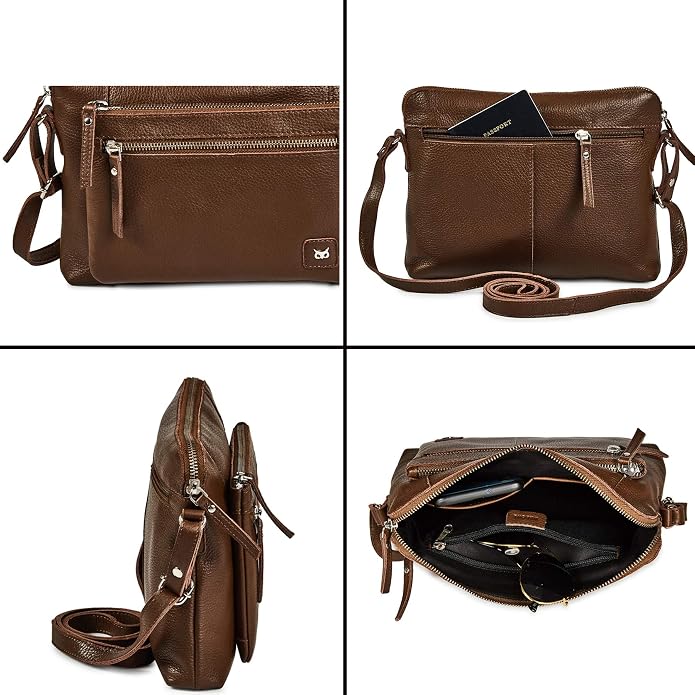 Wise Owl Accessories Small Soft Pebbled Real Leather Crossbody Handbags Purses