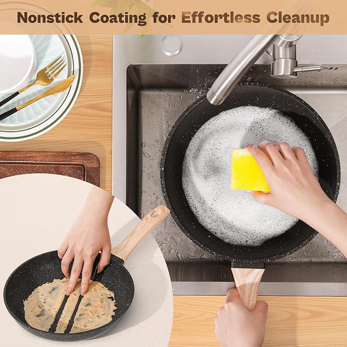 13 Pcs Pots and Pans Set, Nonstick Cookware Sets Black Granite Induction