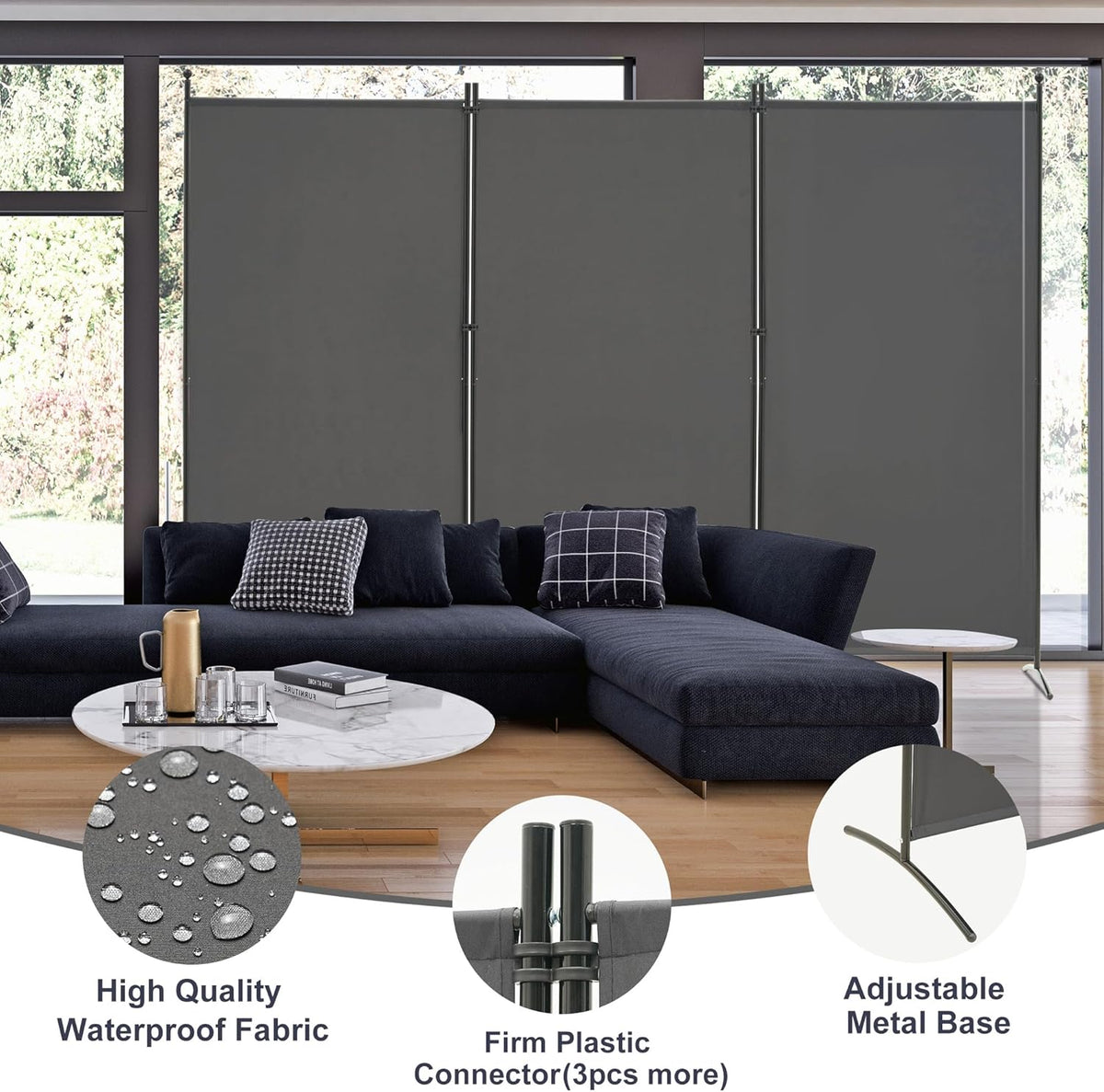 Spurgehom 3 Panel Room Divider Folding Partition Privacy Screens, Freestanding Fabric Room Panel Portable Room Partition Wall Dividers for Home Office Restaurant, 102" W X 71" H (Grey)