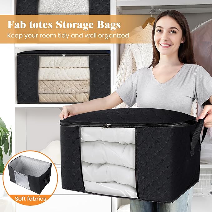 Fab totes 6 Pack Clothes Storage, Foldable Thick Fabric Blanket Storage Bags