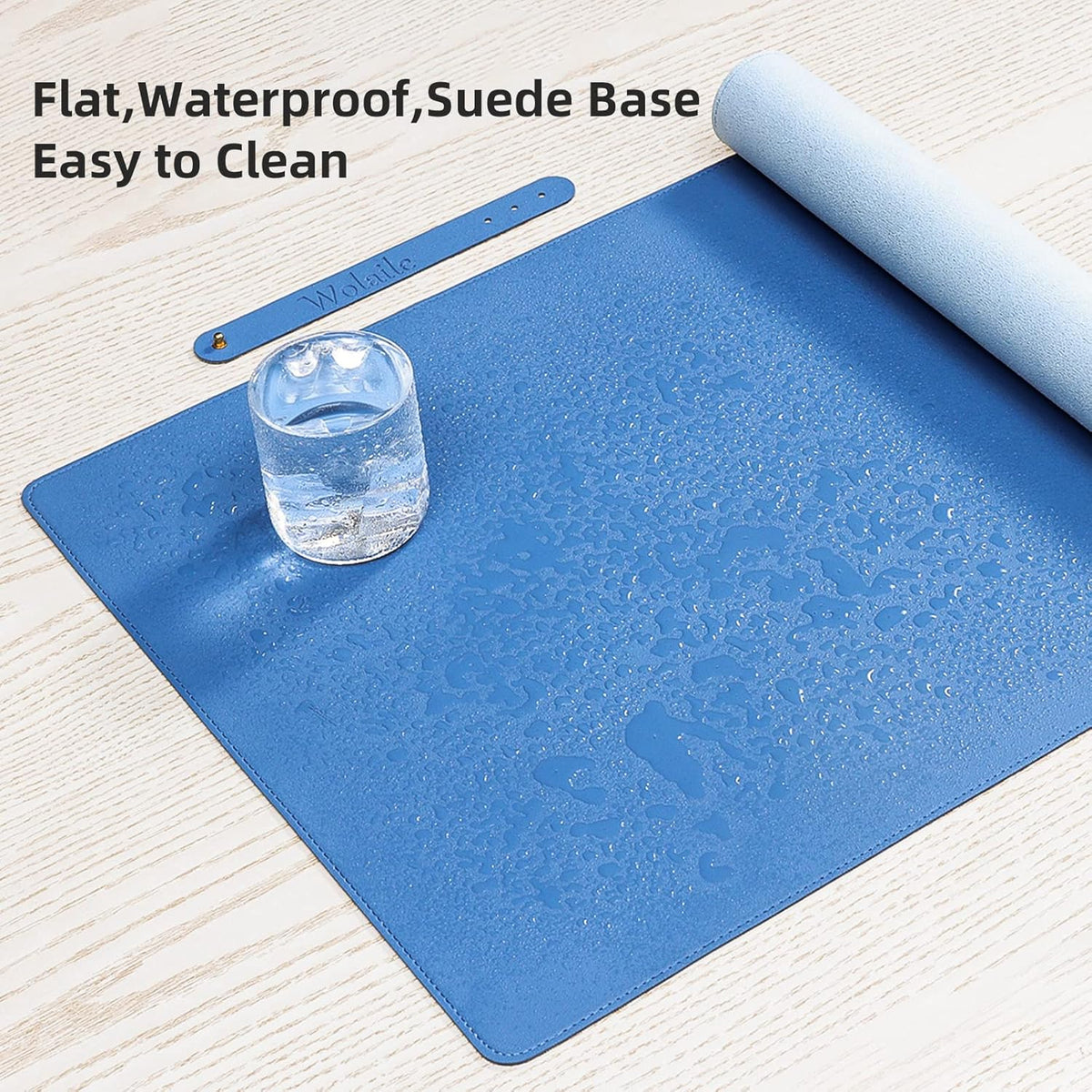 Faux Leather Desk Pad Blotter,Water and Slip Resistant Writing Desk Protector Mat,Blue Large Mouse Pad for Desktop/Office Home Table Cover,36x17 in