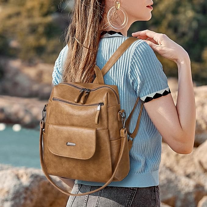 PU Leather Backpack Purse for Women Fashion Multipurpose Design Handbag Ladies