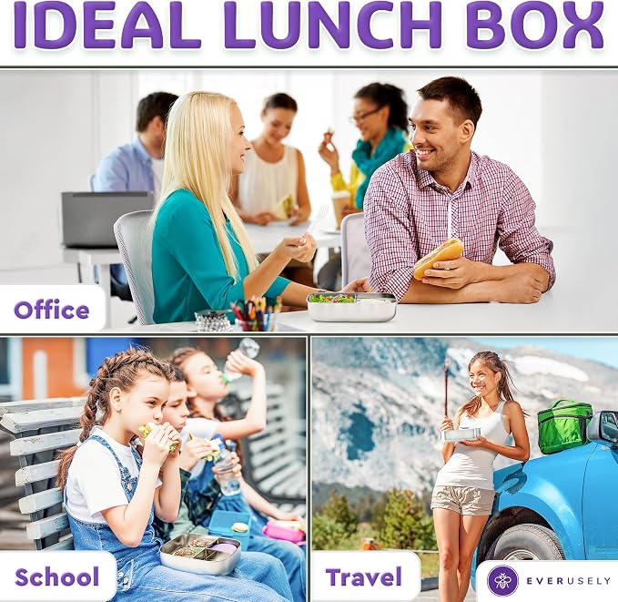 Everusely - Bento Box - Lavender, 47oz / 1.4 L - Stainless Steel Lunch Box - 3