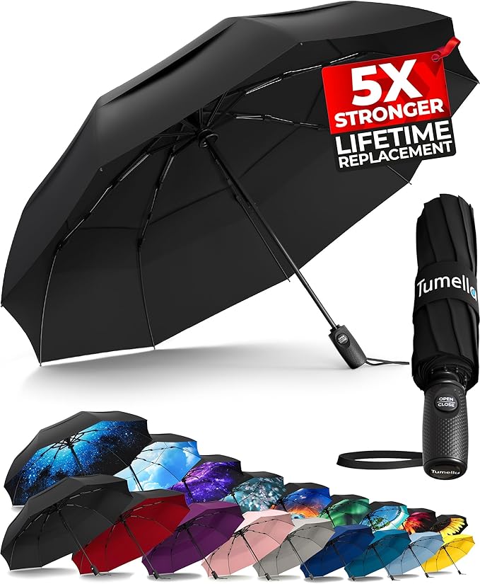 TUMELLA Strongest Windproof Travel Umbrella, Small Strong but Light Portable