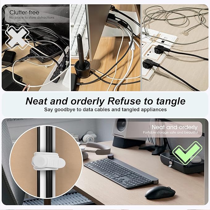 Nearockle 24Pcs Silicone Cable Straps Cord Organizer