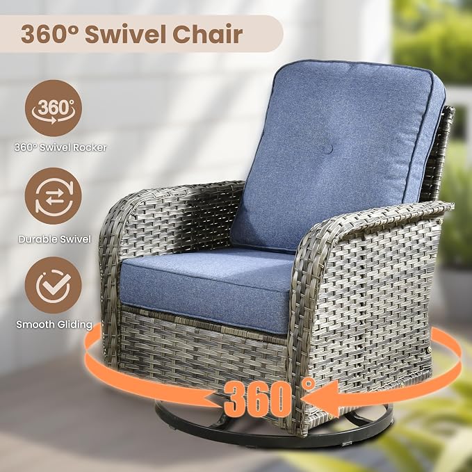 HOOOWOOO Patio Furniture Set, 3 Pieces Outdoor Conversation Set, All Weather