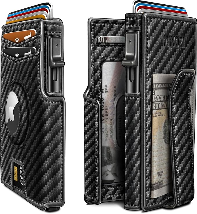 Airtag Wallet for Men, with Money Clip 10 Cards Metal Case Smart Slim Pop Up