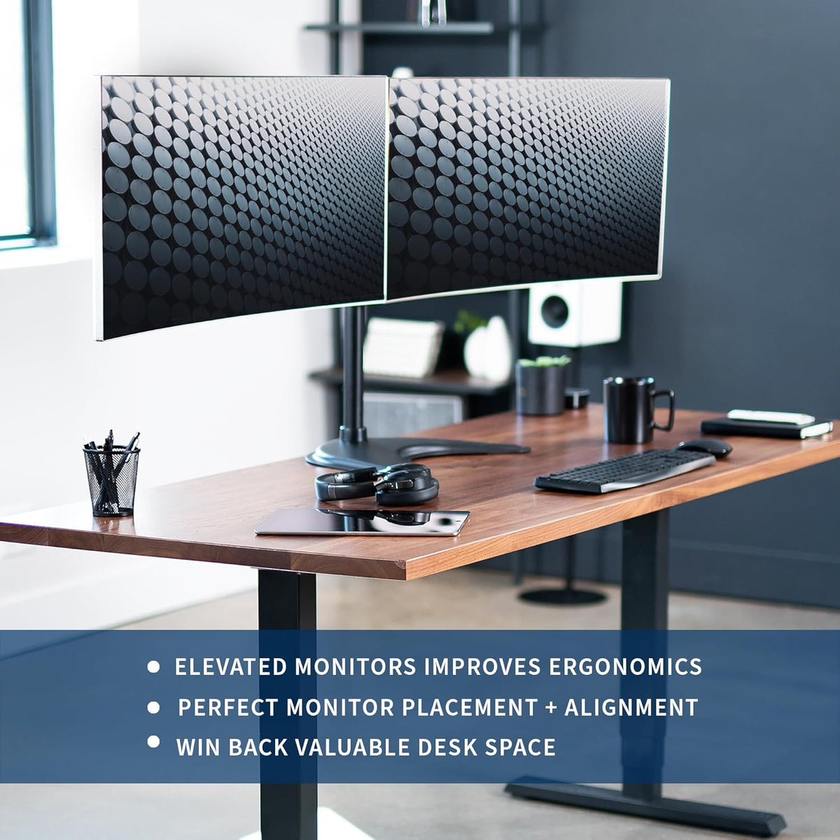 VIVO Dual Ultrawide Monitor Mount, Free-Standing Desk Stand for 2 Screens up to 38 Inches, Heavy-Duty Adjustable Arms, Max VESA 100x100mm, Black, STAND-V038F