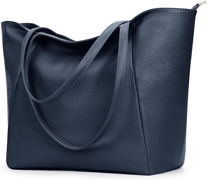 KALIDI Large Tote Bag Vegan Leather Casual Zipper Work Bag Weekender Hobo