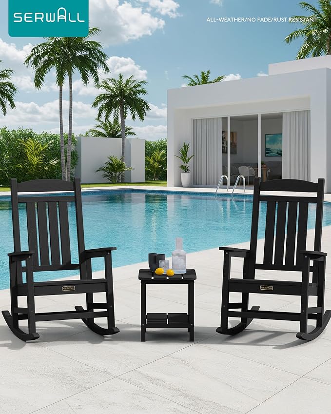 SERWALL Outdoor Rocking Chair, HDPE Patio Rocking Chair All-Weather Porch Rocker