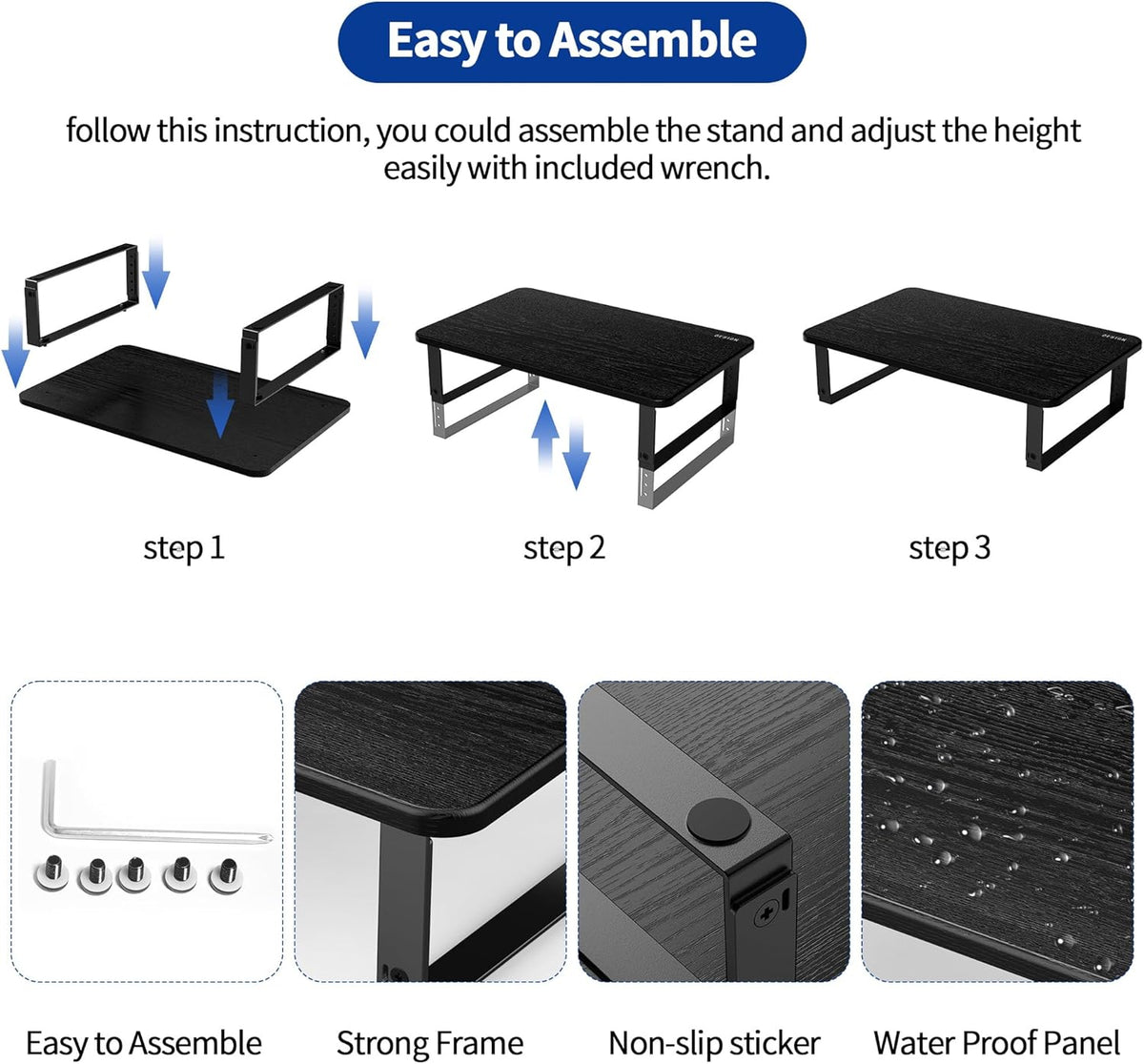 BESIGN MS01 Monitor Stand Riser, Height Adjustable Laptop Stand, Computer Monitor Stand for Monitor, Computer,Laptop,Printer (Black)
