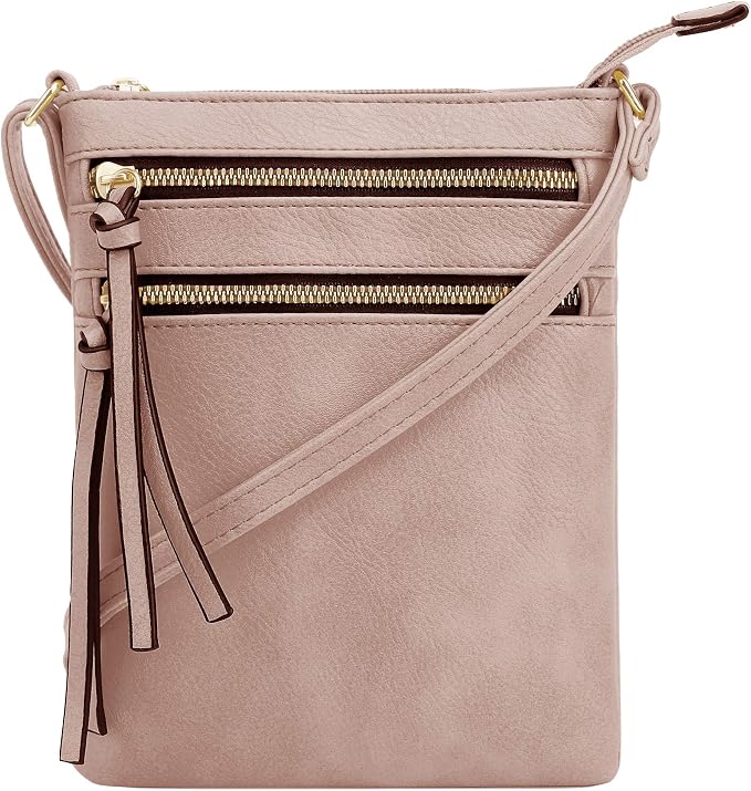 DELUXITY | Crossbody Purse Bag | Functional Multi Pocket Double Zipper Purse |