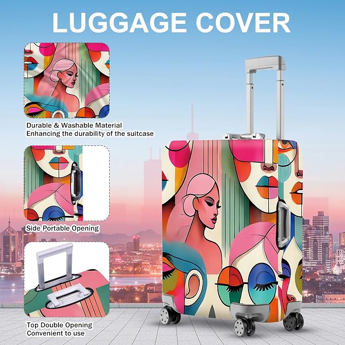 ANNA QUEEN Modern Art Fashion Luggage Cover, Stylish Abstract Woman Suitcase