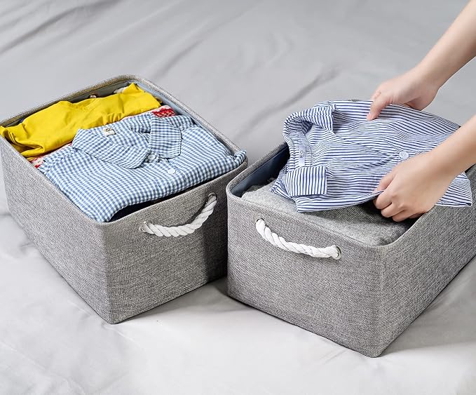 TheWarmHome Large Storage Bins Basket, 2 Pack Grey Fabric Storage Cubes