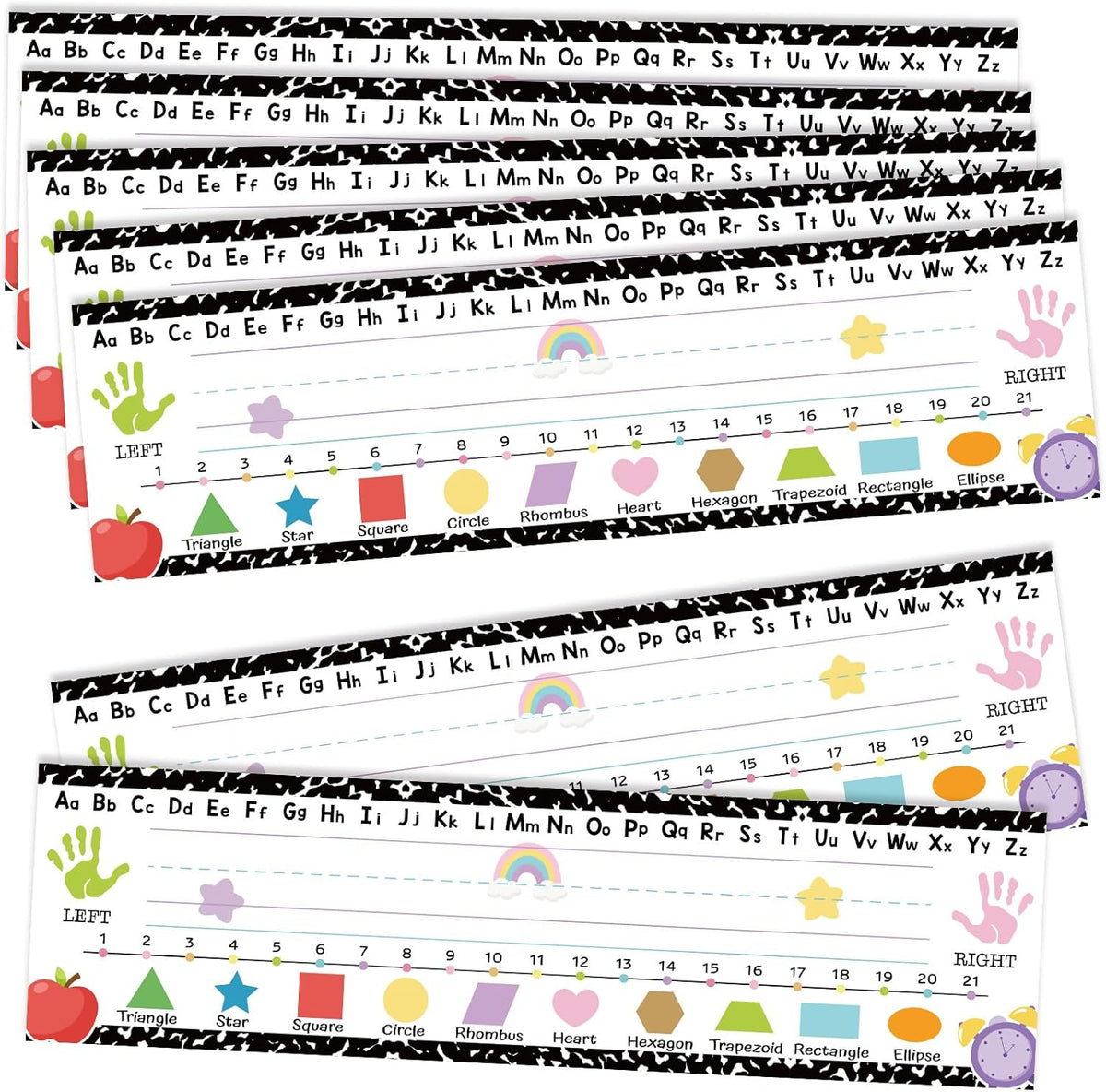 Outus 48 Pcs Name Tags Labels Cutouts Nameplate for Classroom School Name Tags with Alphabet Number Line for Desk ABC Decor Elementary Preschool Bulletin Board Decorations (Composition Notebook)