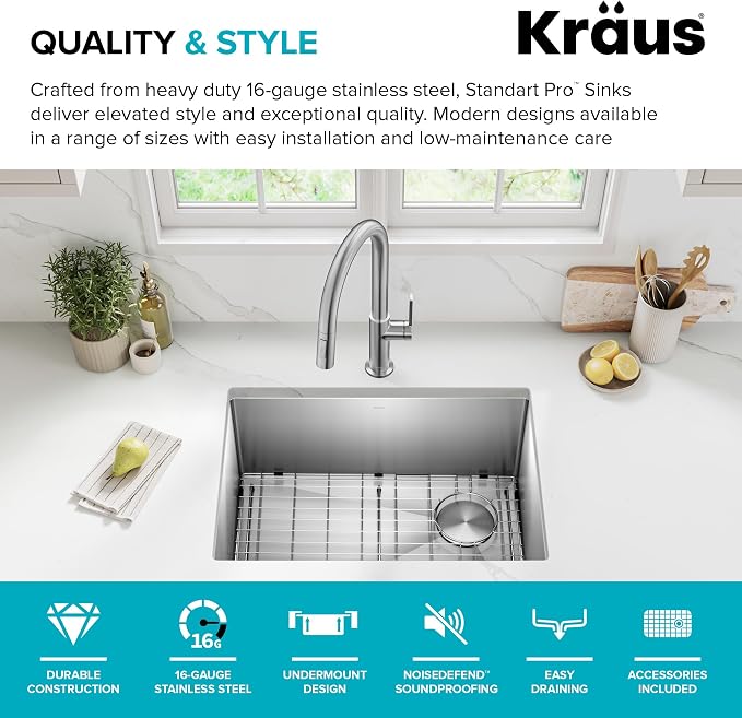 Kraus KHU111-25 Standart PRO 16 Gauge Undermount Single Bowl Stainless Steel