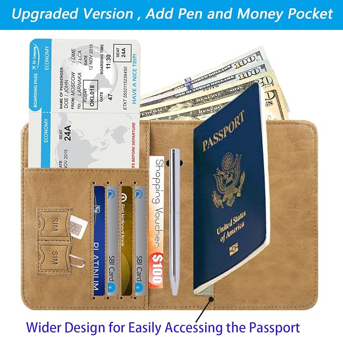 Passport Holder Cover Wallet Travel Essentials RFID Blocking Leather Card Case