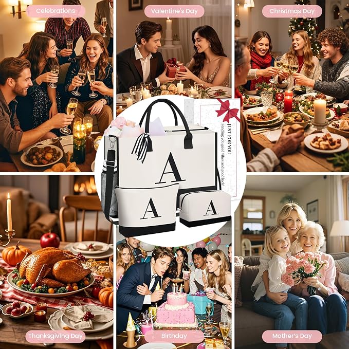 BAGAIL Initial Tote Bag, Personalized Birthday Gifts
