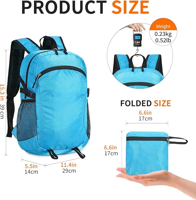Small Hiking Daypack, 15L Waterproof Hiking Backpack Packable Lightweight