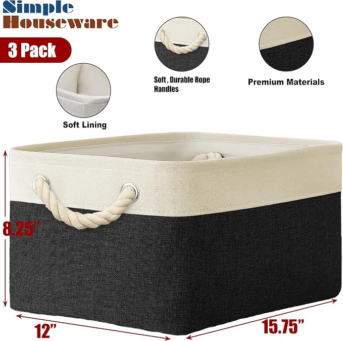 SIMPLE HOUSEWARE Large Fabric Storage Bin, 15.7" x 12"