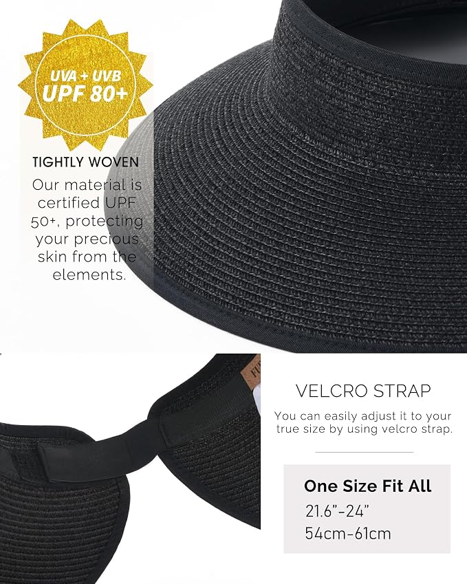 FURTALK Sun Hats for Women Wide Brim Beach Hat Straw Visor Ponytail Summer UV