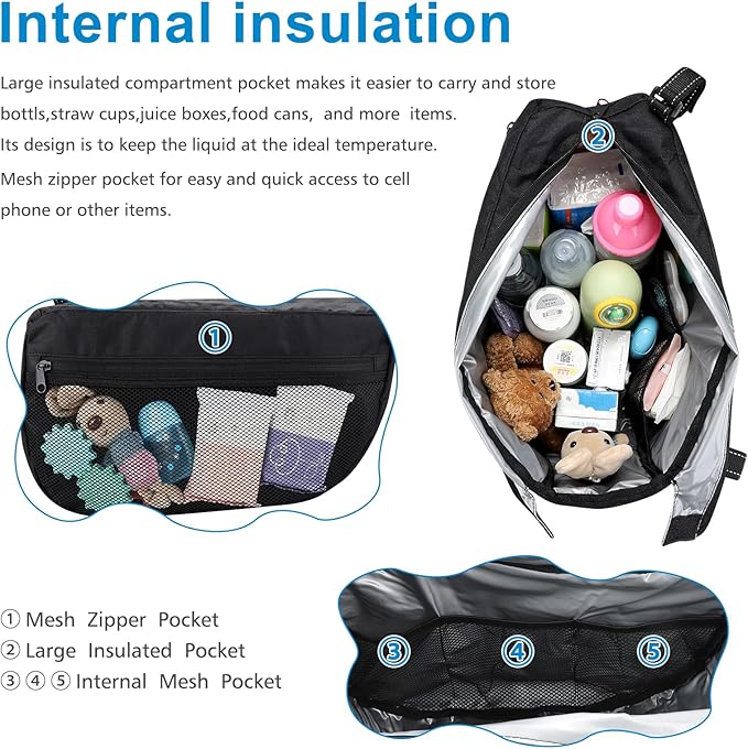Accmor Insulated Side Sling Stroller Saddle Bag Organizer, Universal Stroller