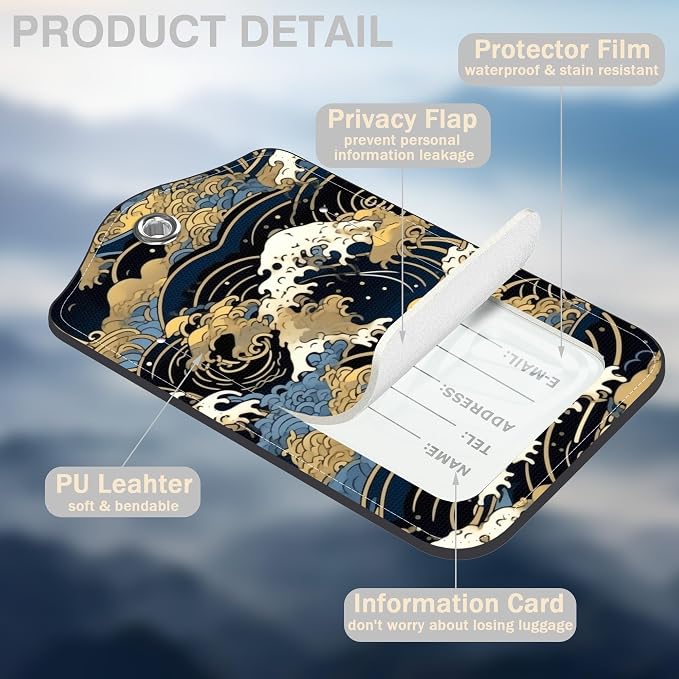 Japanese Art Blue and White Waves Set of 2 Luggage Tags