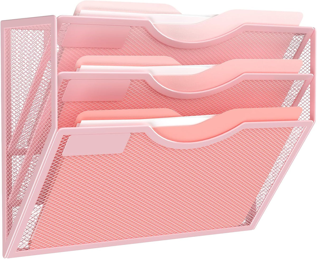 Kuntine.B Wall File Organizer Office Hanging Magazine Holder Wall File Organizer for Office Home (Pink, 3 Tier)