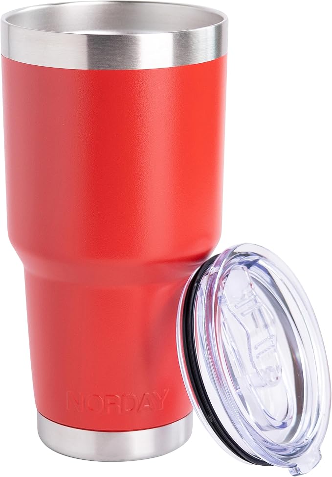 NORDAY | Tumbler with Lid - 30oz - Red Insulated Tumbler - Stainless Steel