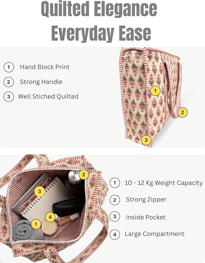 Cotton Quilted Tote Bag for Women – Large Beach & Travel Tote