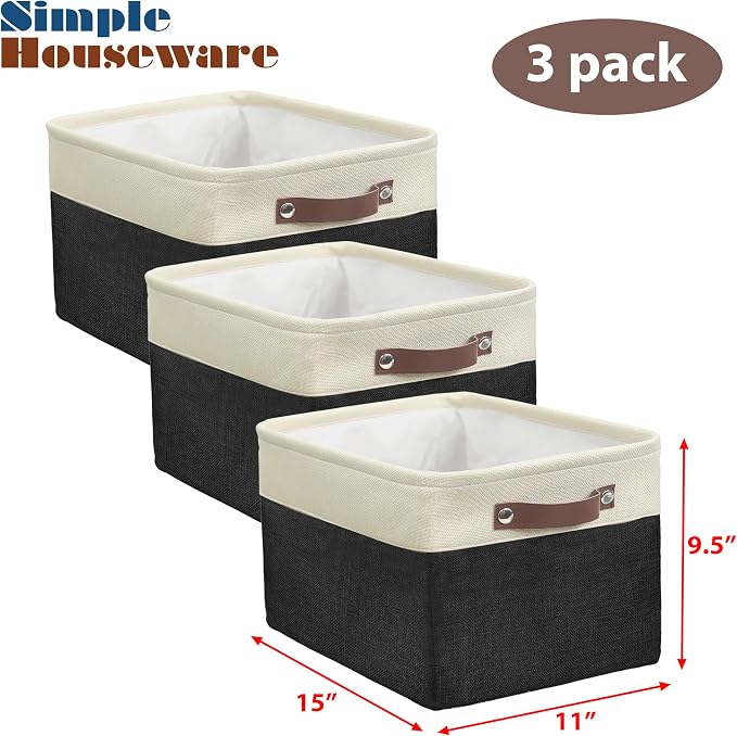 SIMPLE HOUSEWARE Large Fabric Storage Bin, 3 Pack