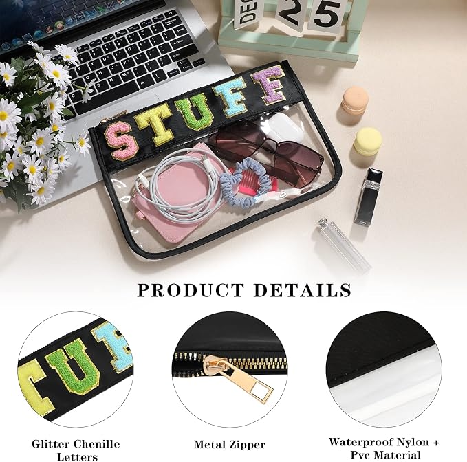 DYSHAYEN Chenille Letter Clear Zipper Pouch