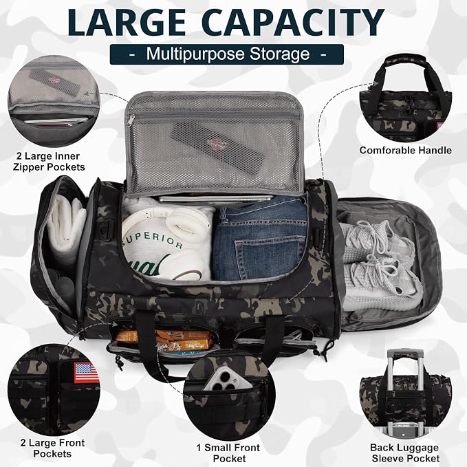 Tactical Gym Bag for Men，70L Large 3 in 1 Sports Duffle Bag