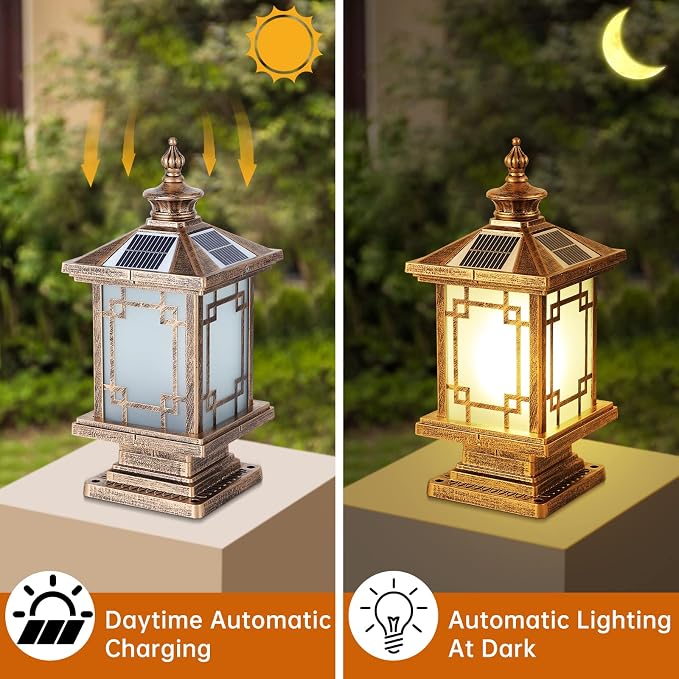 LED Solar Post Light Outdoor, Aluminum Fence Post Cap Lamp Remote Control