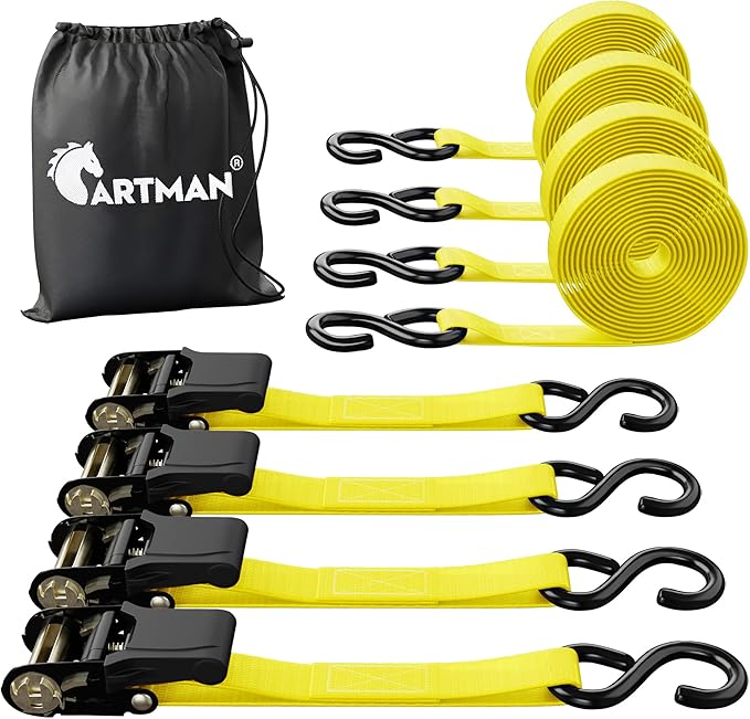 Cartman Ratchet Tie Down, 4Pk 15Ft, 500Lbs Load Cap/ 1500Lbs Break Strength