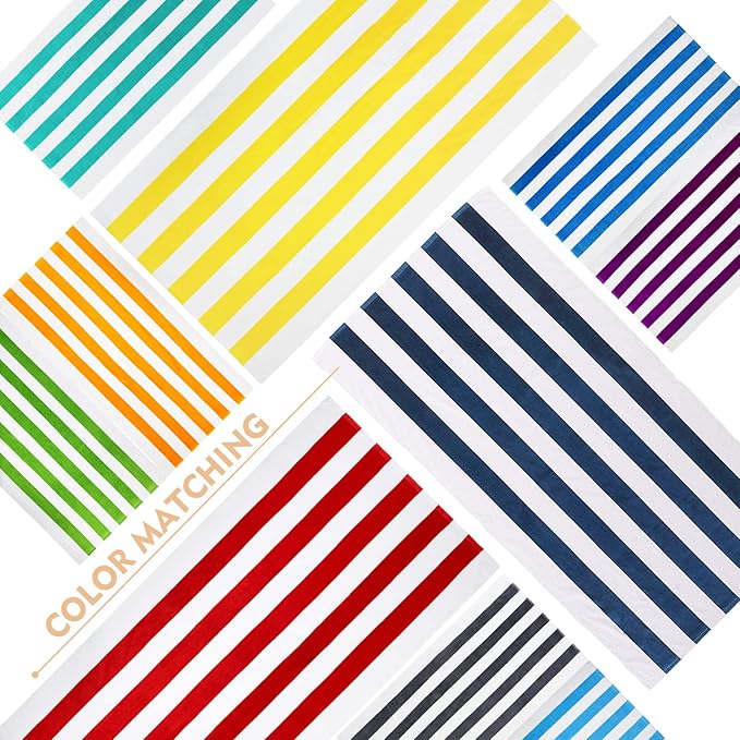 Exclusivo Mezcla 2 Pack Cotton Large 30x60 Inches Cabana Stripe Beach Towels, Super Absorbent Soft Plush Pool Bath Towel (Charcoal Grey)