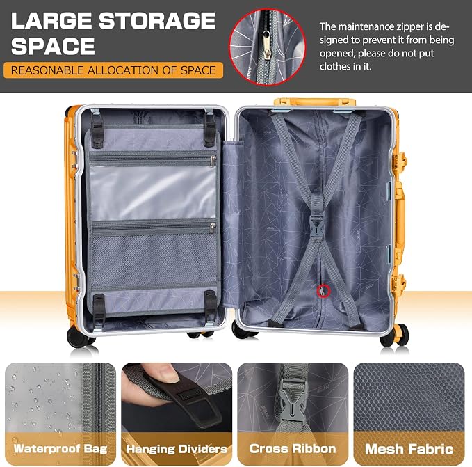 AnyZip Luggage PC+ABS Aluminum Frame Zipperless Checked Luggage Hard Shell