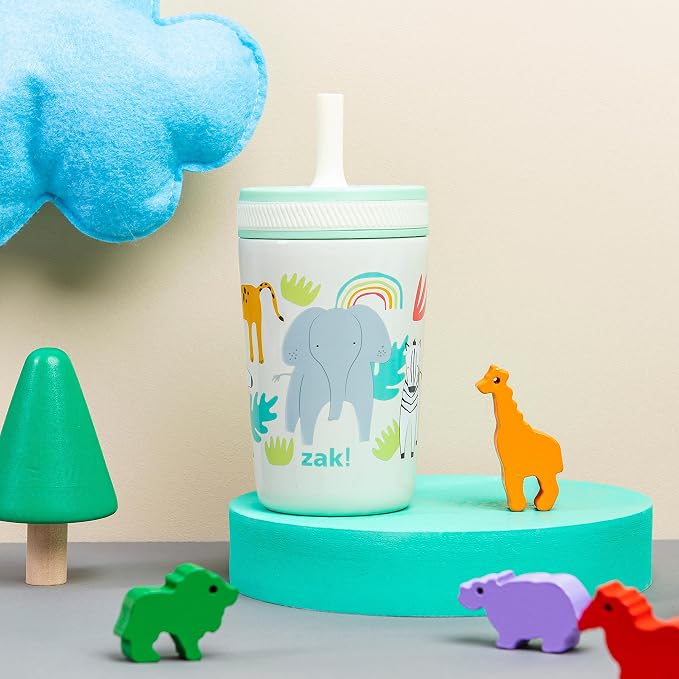 Zak Designs Kelso Toddler Cups For Travel or At Home, 12oz Vacuum Insulated Stainless Steel Sippy Cup With Leak-Proof Design is Perfect For Kids (Safari)