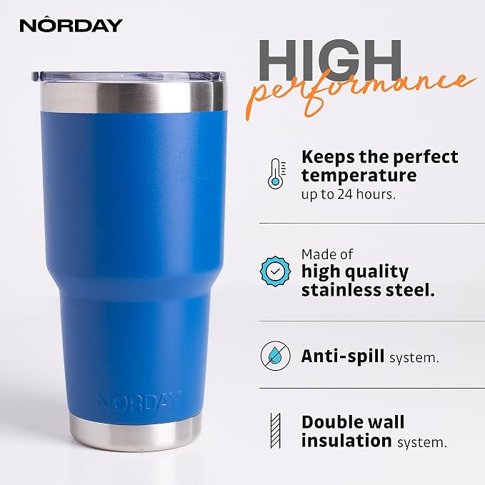 NORDAY | Tumbler with Lid - 30oz - Blue Insulated Tumbler - Stainless Steel