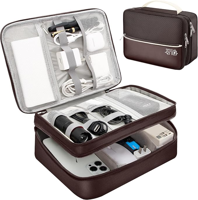 SELLYFELLY Electronics Travel Organizer, Double Layer Cable Organizer Bag