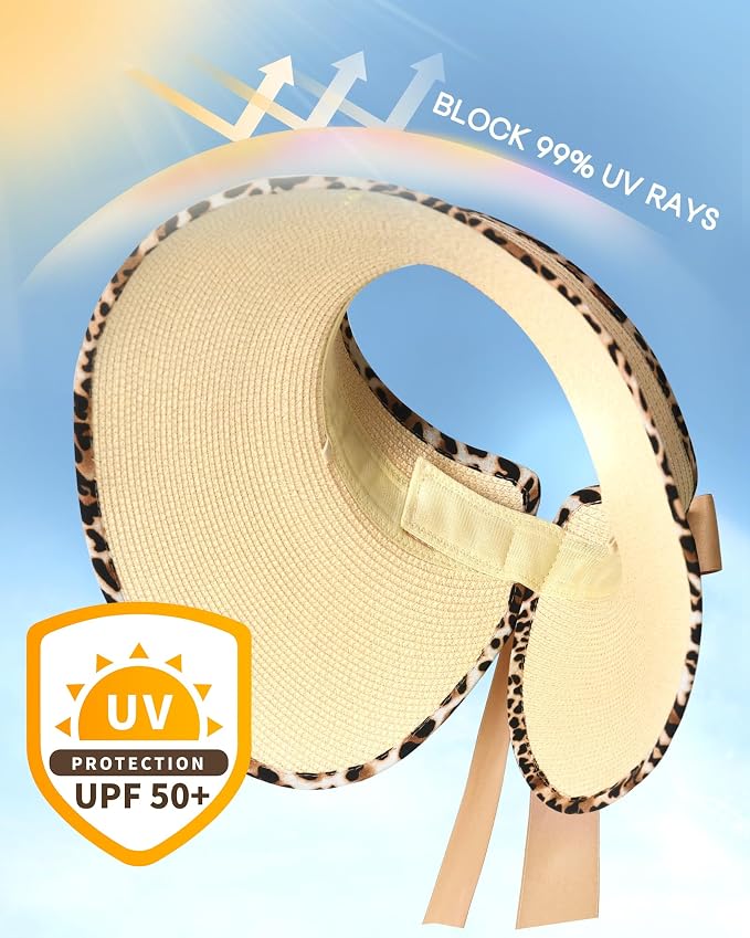 Camptrace Sun Visors for Women Wide Brim Beach Hat Foldable Straw Visor Hat