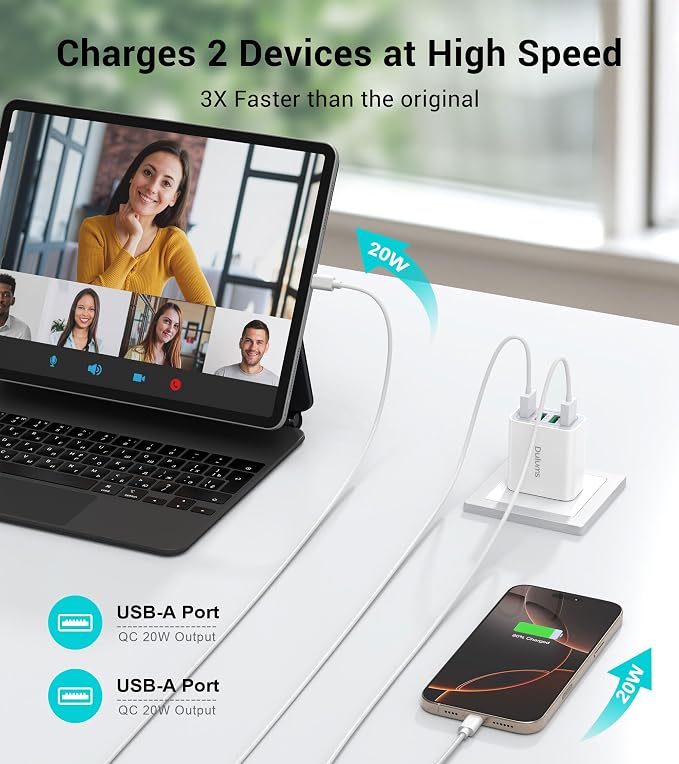 40W USB Wall Charger Block