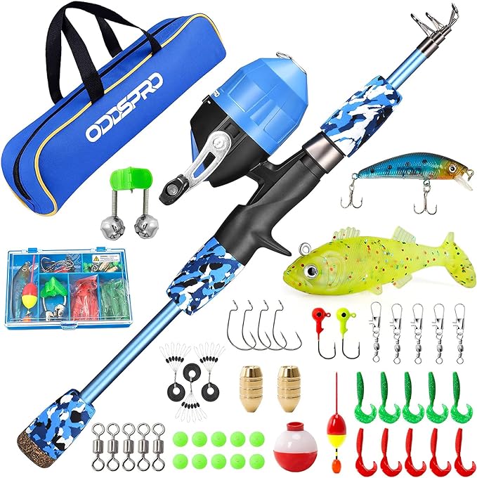 ODDSPRO Kids Fishing Pole Pink, Portable Telescopic Fishing Rod and Reel Combo
