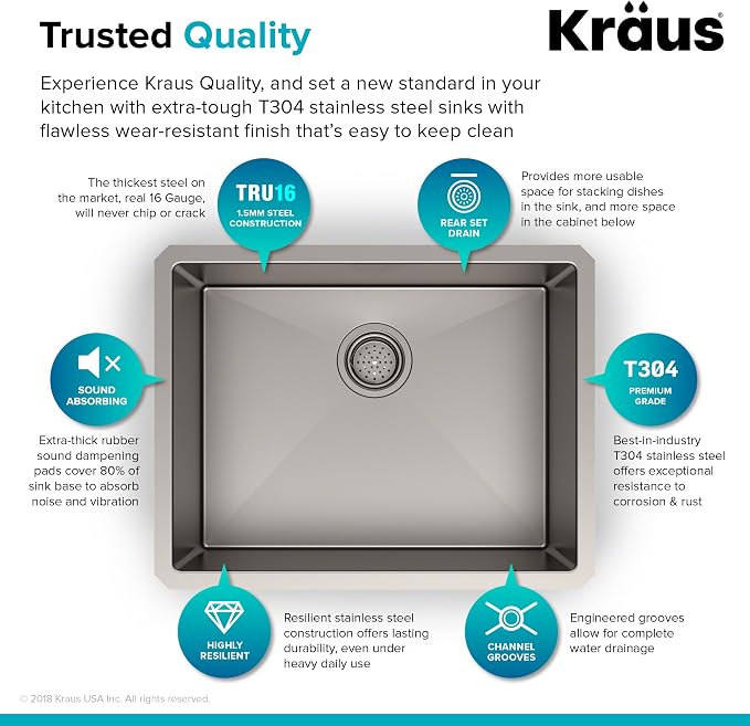 KRAUS Standart PRO™ 23-inch 16 Gauge Undermount Single Bowl Stainless Steel