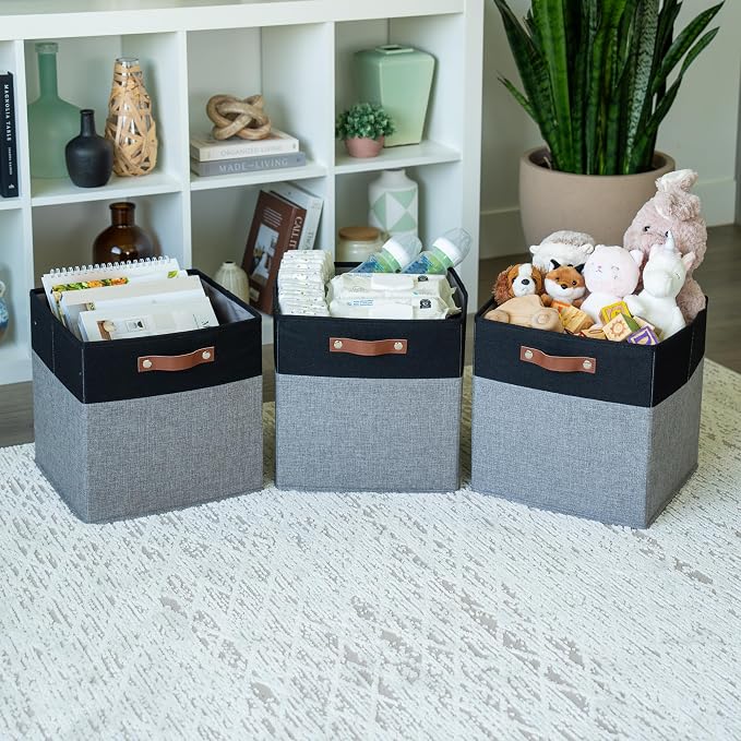 OrganiHaus 13x13 Cube Fabric Storage Bins Set of 4, Fabric Storage Cubes w/