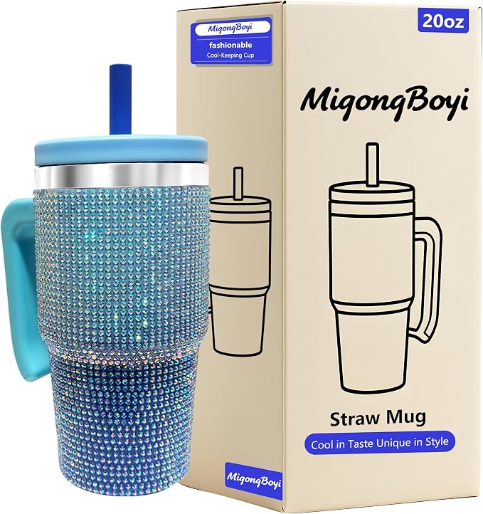 2PCS 20-OZ Insulated Water Bottle,Insulated Stainless Steel Tumbler,Reusable Cold Drink Thermos,BPA-Free, Double-Wall Stainless Steel Water Bottle (Royal Blue - Diamonds, 20, Fluid Ounces)