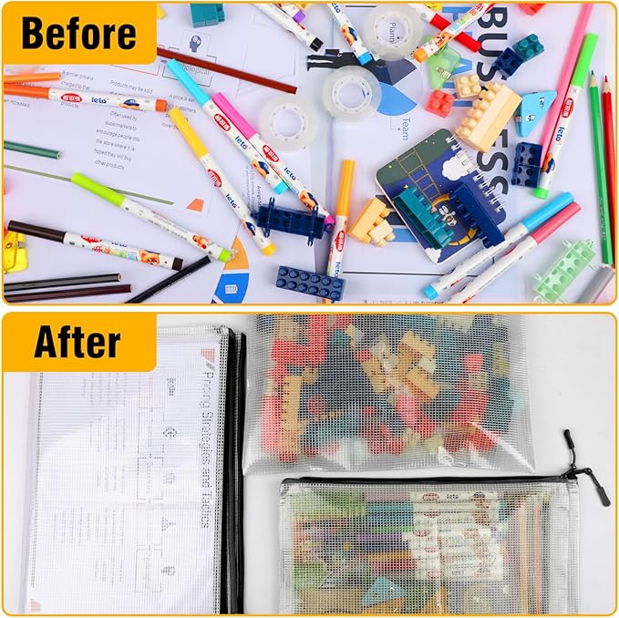 60pcs Large Mesh Zipper Pouch File Bags Reusable Zippered Pouches