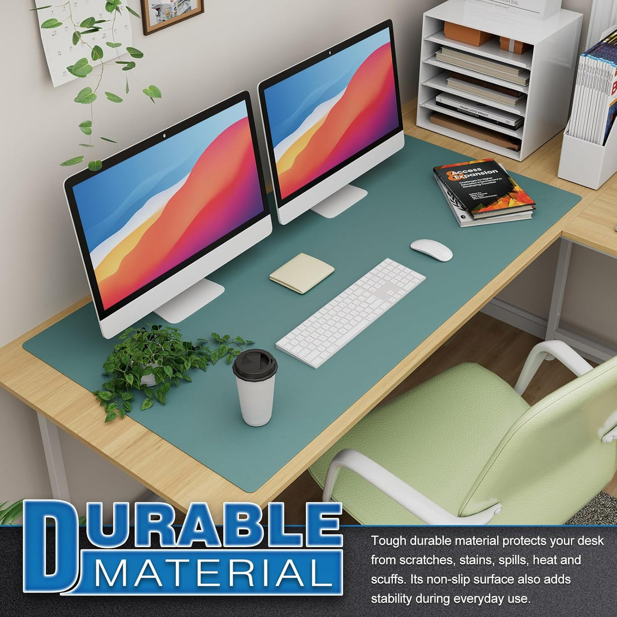 K KNODEL Large Office Leather Desk Mat, Mouse and Keyboard Pad, Computer and Laptop Mat, Desktop Protector and Cover, Writing Pad and Blotter (47.2"x23.6", Green)